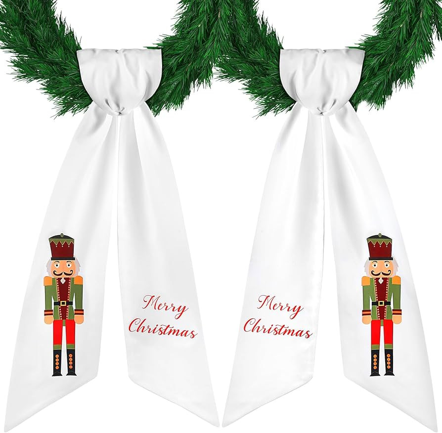 2 Pcs Christmas Nutcracker Wreath Sash for Front Door Xmas Satin Sash for Wreath Embroidery Monog... | Amazon (US)