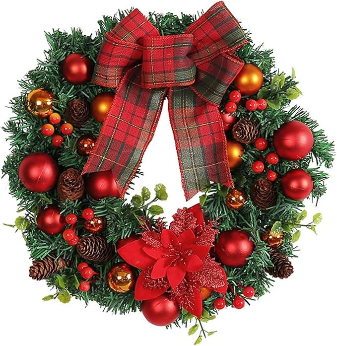 Christmas Ball Wreath Artificial Flower Wreath Front Door Hanging Pendant Door Wall Garland for X... | Amazon (US)