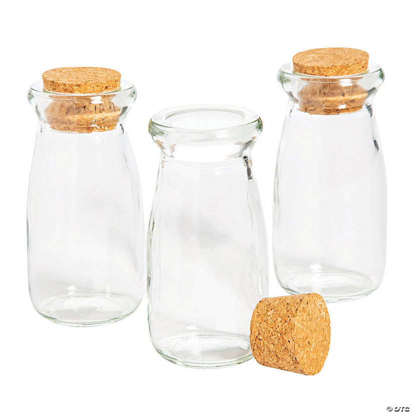 Mini Corked Glass Milk Bottle Favor Containers - 6 Pc. | Oriental Trading Company