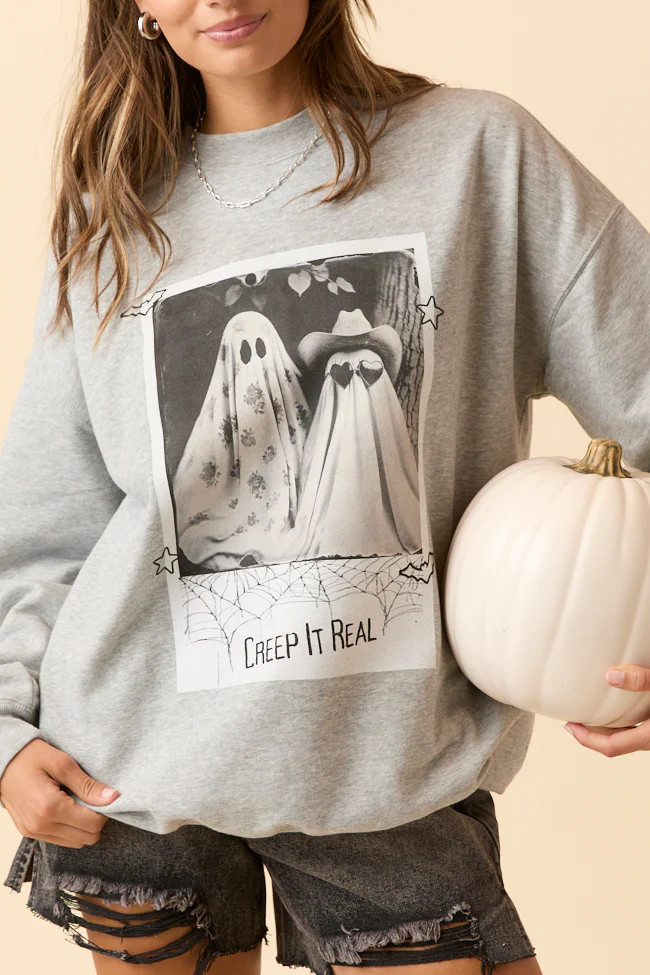 Creep It Real Light Grey Graphic Sweatshirt | Pink Lily