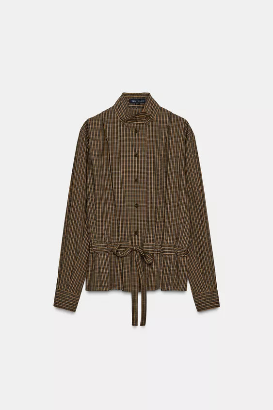 PLAID COTTON SHIRT WITH TIE ZW COLLECTION | Zara US