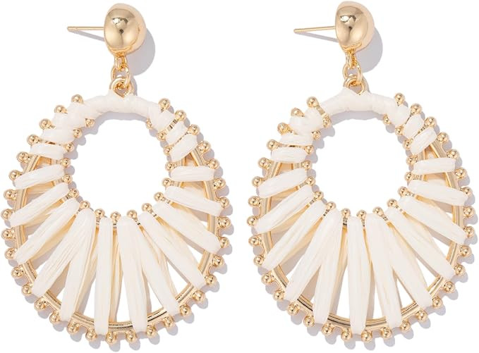 Gold Raffia Earrings Boho Summer Beach Jewelry Trendy Statement Dangle Drop Earrings for Women, O... | Amazon (CA)