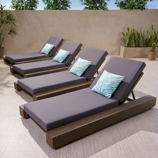 Broadway Outdoor Acacia Wood Chaise Lounge and Cushion Sets (Set of 4) by Christopher Knight Home... | Bed Bath & Beyond