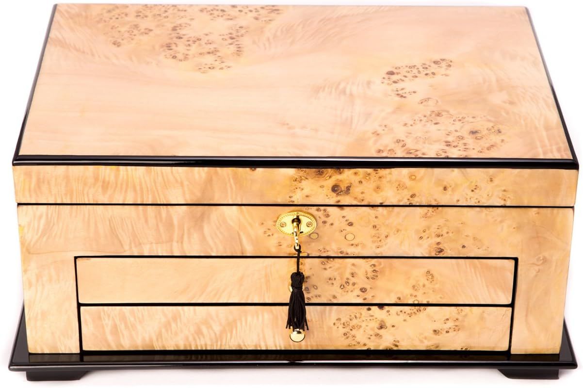 Bey-Berk Solid Birdseye Maple Wood Jewelry Box, Large Size, Three Level Jewelry Box, High Lacquer... | Amazon (US)