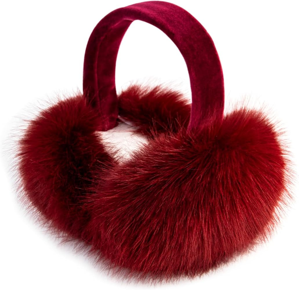 POMIJIAN Winter Women Earmuffs Furry Faux Fur Ear Muffs Fluffy Comfy Ear Warmer Girls Foldable Ve... | Amazon (US)