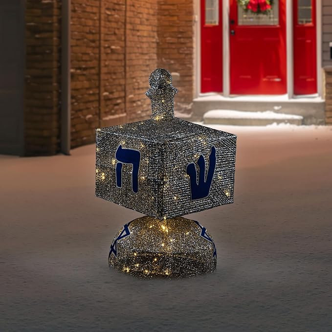 Northlight LED Lighted Hanukkah Dreidel Outdoor Decoration - 37" - Clear Lights - Silver | Amazon (US)