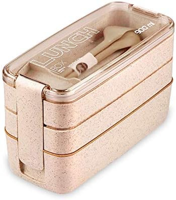 Bento Adults Lunch Box, Iteryn Stackable Bento Box, 3-In-1 Compartment - Wheat Straw, Leakproof Eco- | Amazon (US)