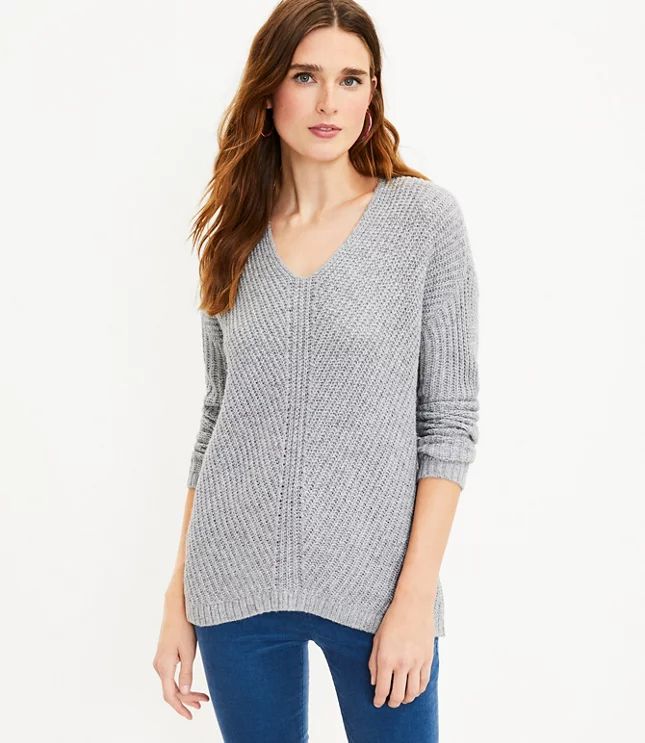Ribbed V-Neck Tunic Sweater | LOFT