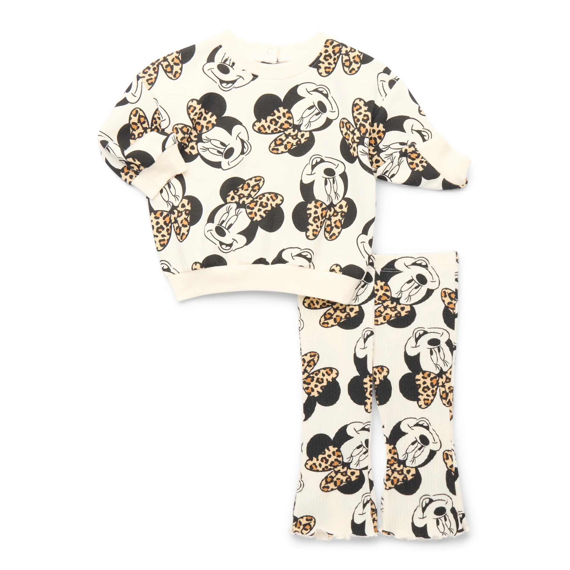 Minnie Mouse Baby Girls Print Sweatshirt and Flared Leggings, 2-Piece, Sizes 0M-24M | Walmart (US)