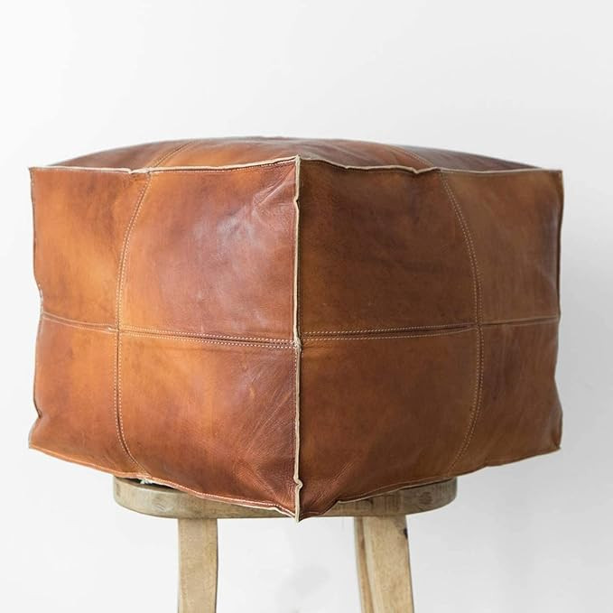 OTTOMANMARRAKECH Square Leather Pouf Unstuffed - Moroccan Pouf - 18" x 18" x 14" - Genuine Goatsk... | Amazon (US)