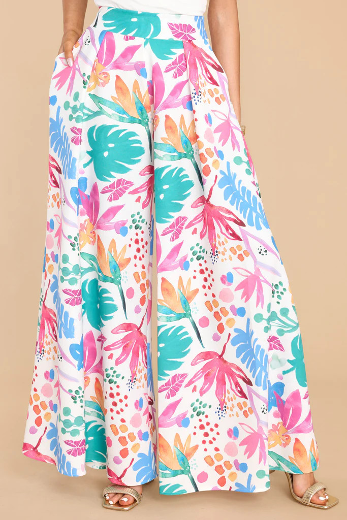 Play More White Multi Print Pants | Red Dress 