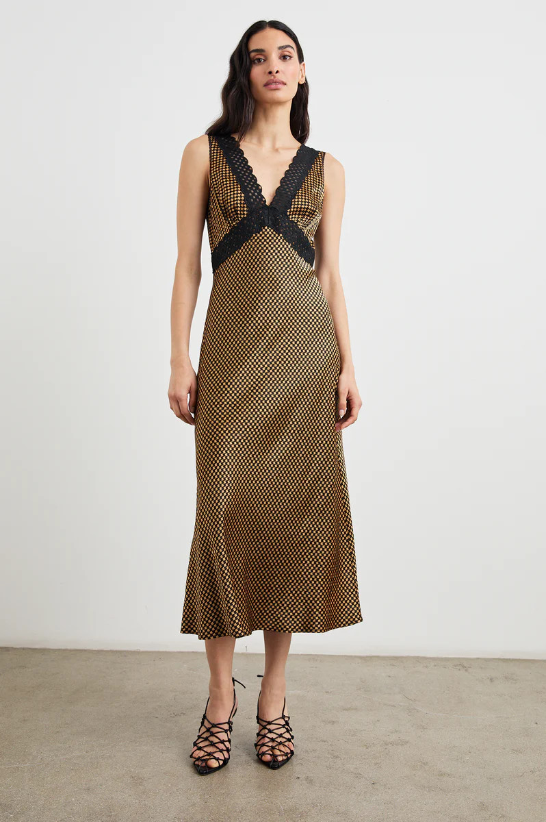 SIMONA DRESS - GOLD HOUNDSTOOTH | Rails