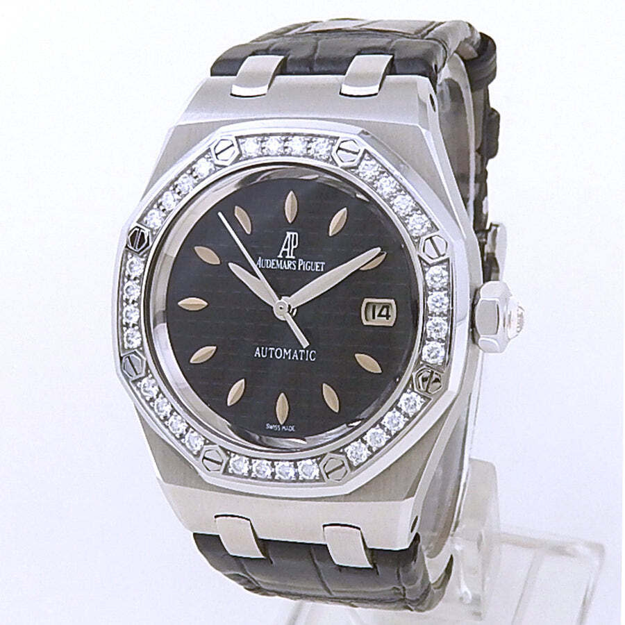 Pre-owned Audemars Piguet Royal Oak Diamond Black Grande Tapisserie Dial Ladies Watch 77321ST.ZZ.D002CR.01 | Jomashop.com & JomaDeals.com