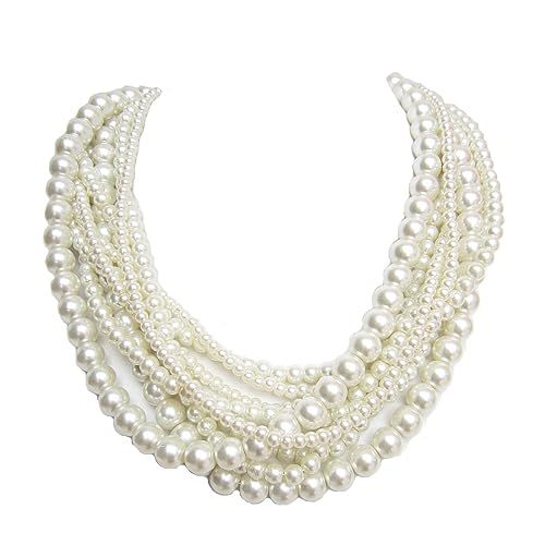 Fashion Statement Necklace Multi strand Pearl Necklace for Women Bridesmaid Jewelry Chunky Neckla... | Amazon (US)