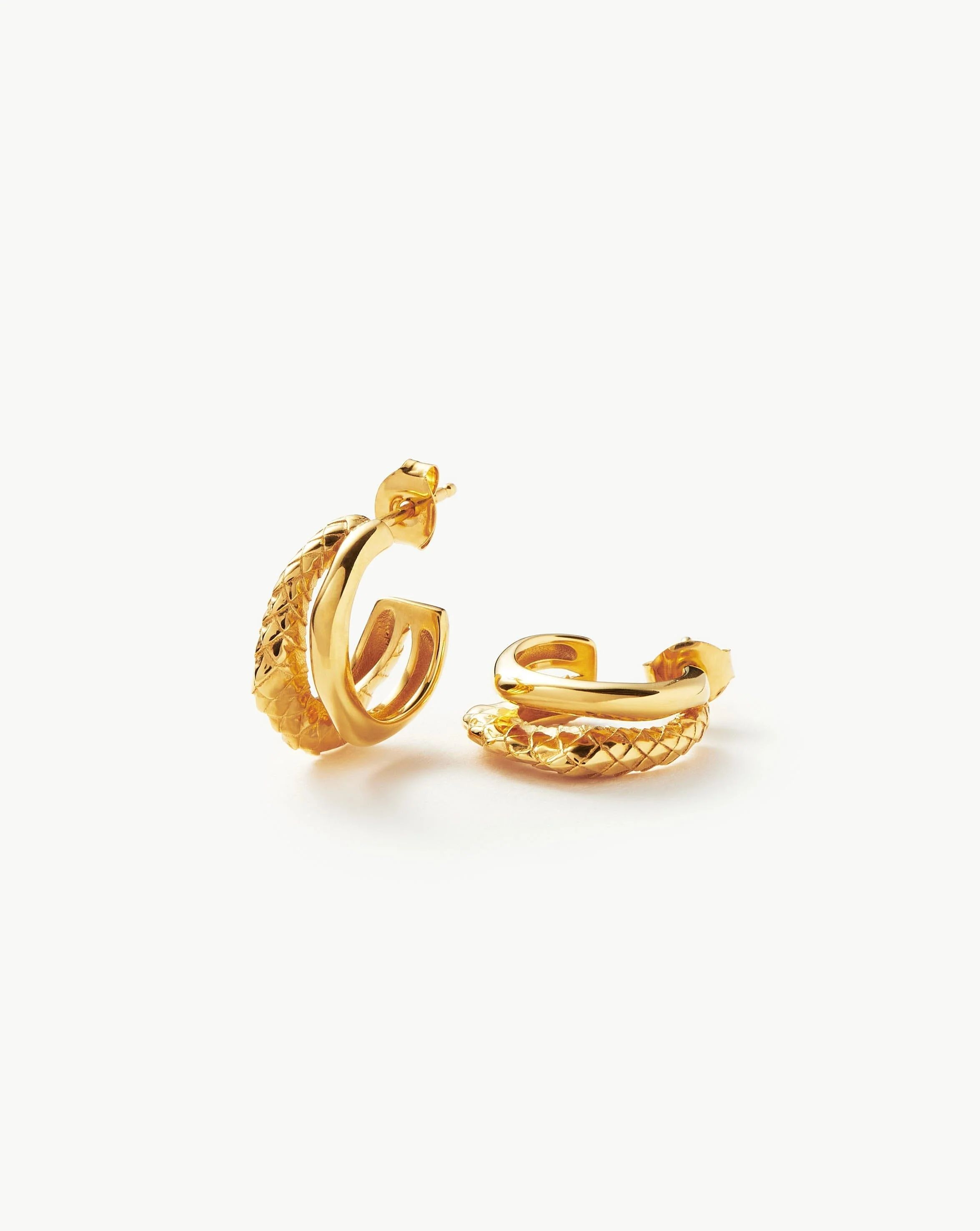 Serpent Textured Double Mini Hoop Earrings | 18ct Gold Plated Vermeil | Missoma