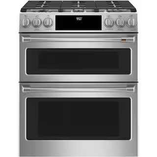Cafe 7.0 cu. ft. Smart Slide-In Double Oven Dual-Fuel Range with Self-Clean Convection in Stainle... | The Home Depot