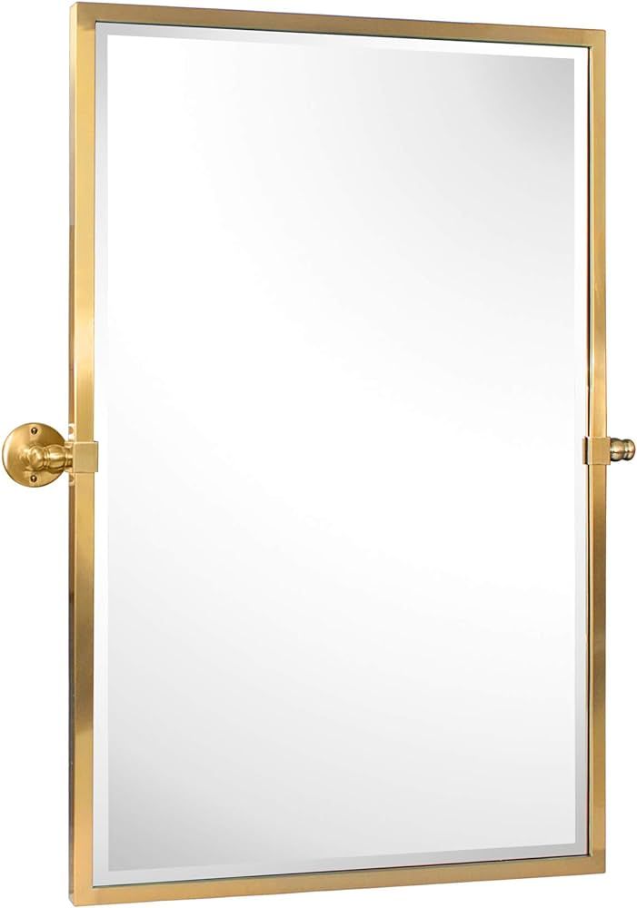 TEHOME 28.5 x 36 Brushed Gold Pivot Mirror Metal Framed Tilt Rectangle Bathroom Mirror Tilting Be... | Amazon (US)