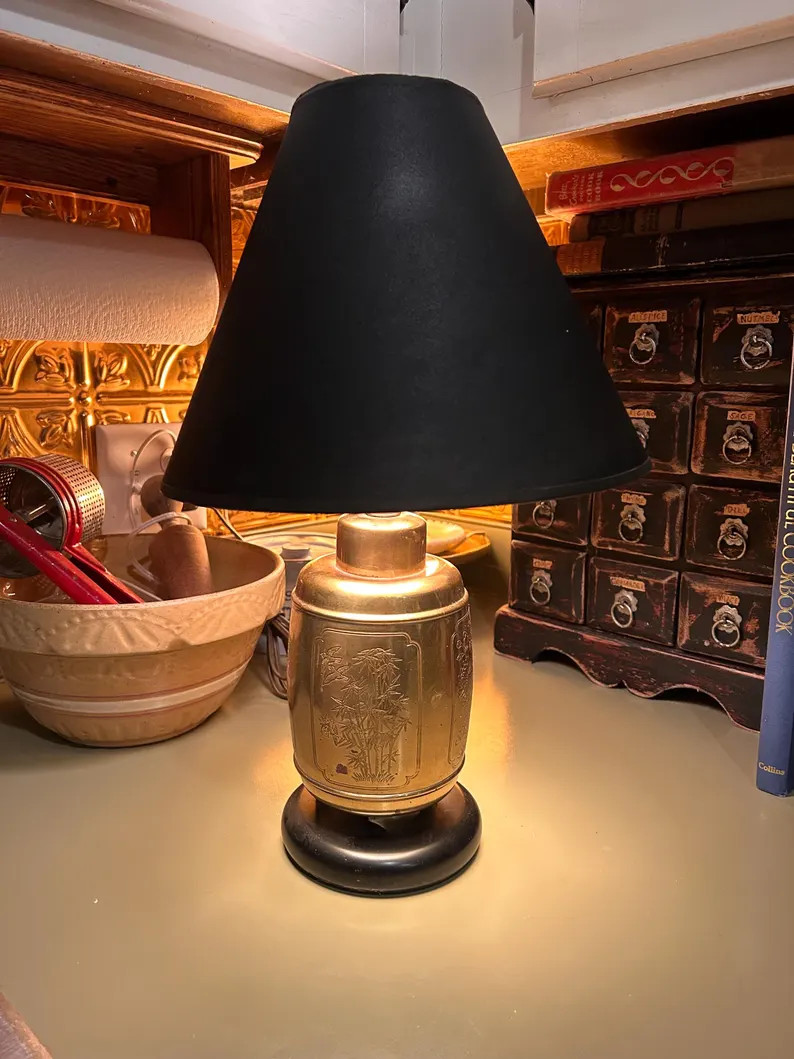 Vintage Etched Engraved Brass Floral Chinoiserie Asian Table Tea Cannister Lamp - Etsy | Etsy (US)
