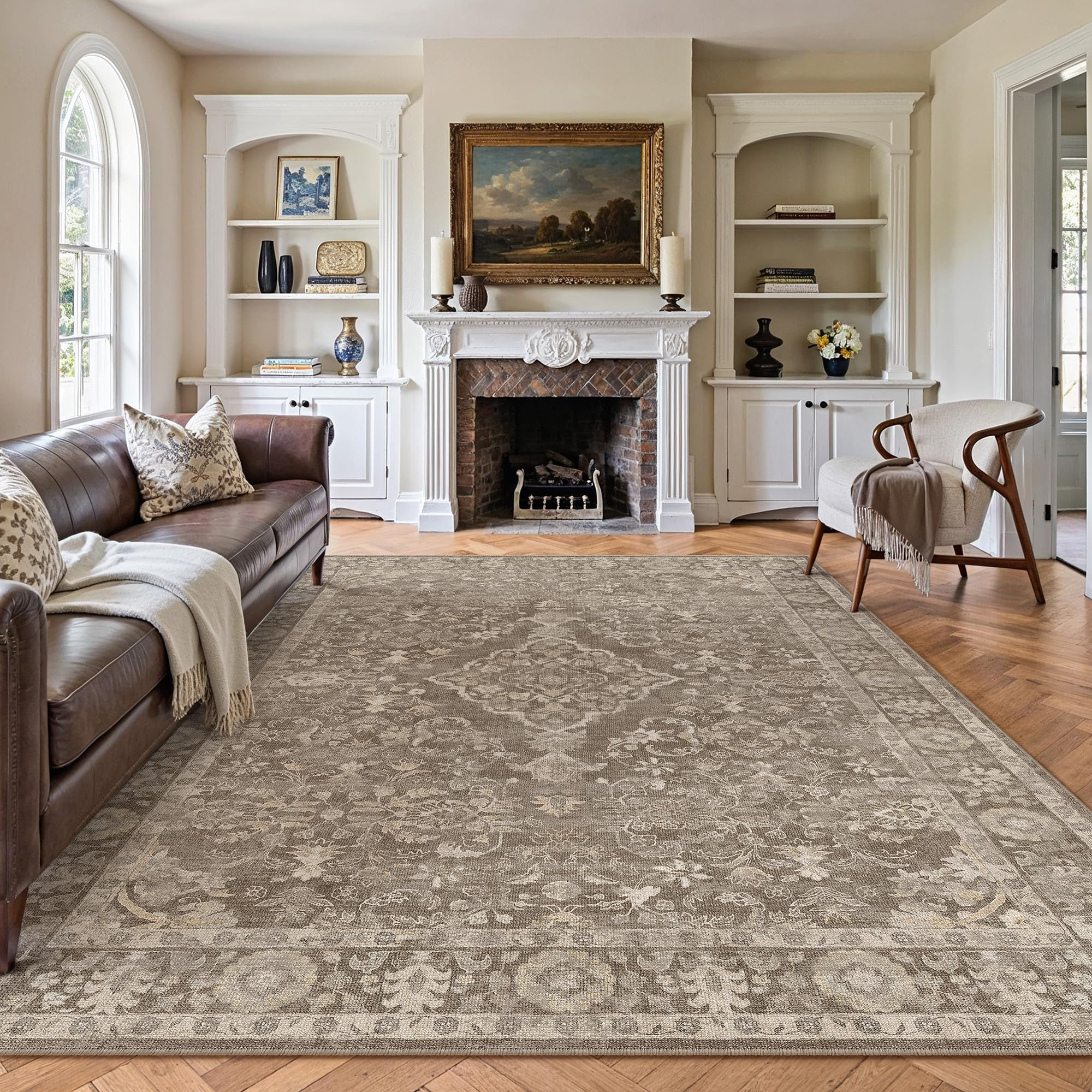 8x10 Area Rug Brown Washable Living Room Bedroom Carpet Vintage Distressed Large Non Slip Low Pil... | Amazon (US)