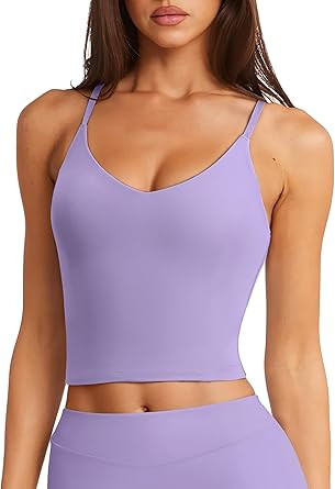 LASLULU Womens Adjustable Spaghetti Strap Sports Bra V Neck Wireless Padded Yoga Bra Camisole Wor... | Amazon (US)