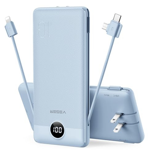 VEGER Portable Charger with Built-in AC Plug and Cables, All in One 10000mAh Ultra Slim Power Ban... | Amazon (US)