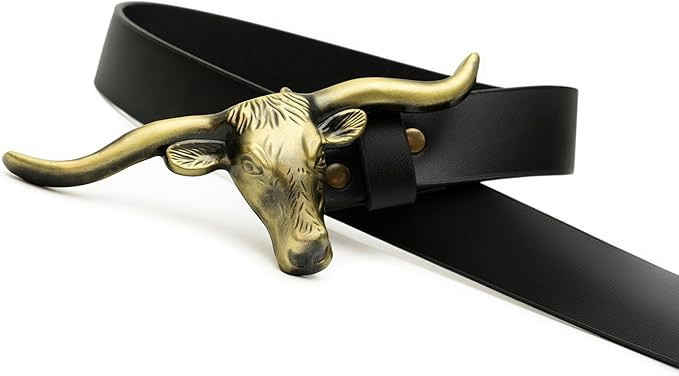 Western Belts for Woman - Leather Cowgirl Belt w/Longhorn Bull Metal Belt Buckle - Stylish Countr... | Amazon (US)