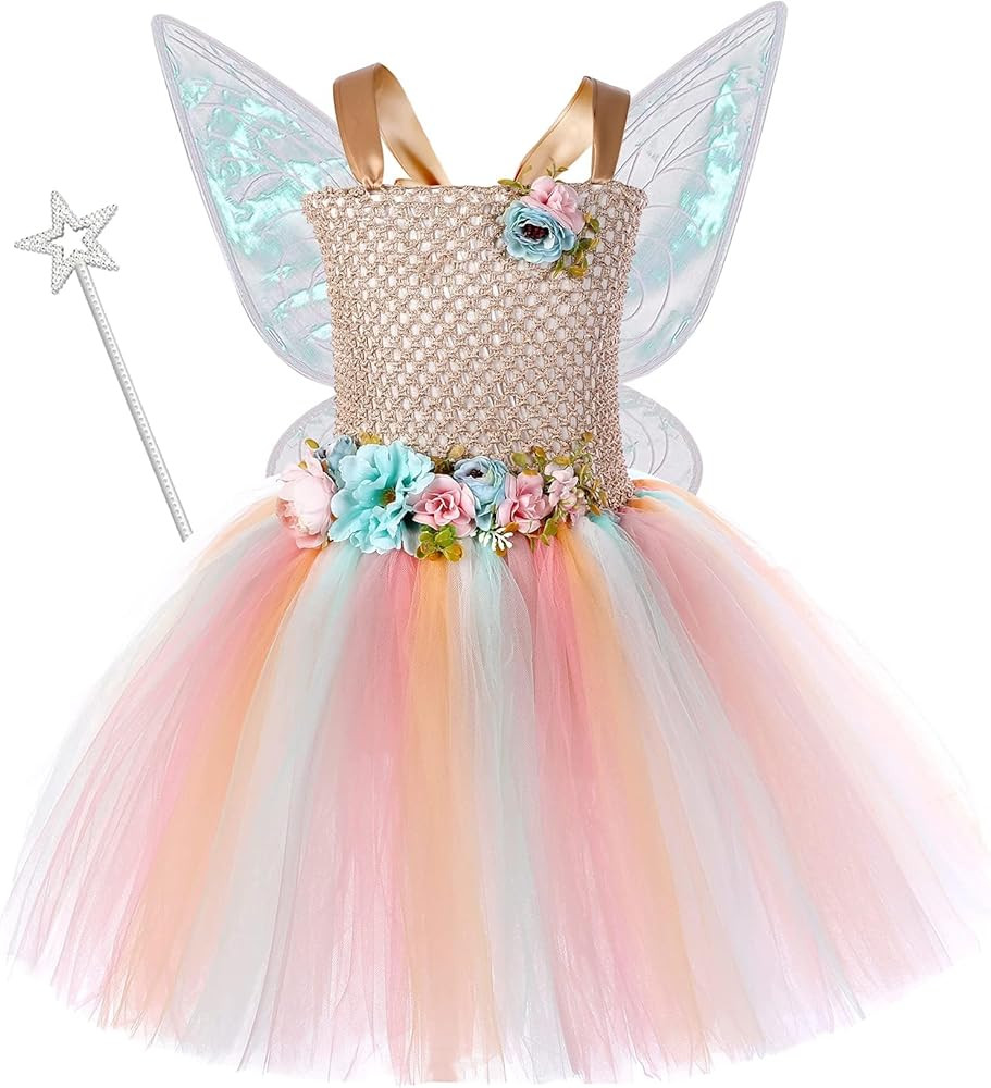 Tutu Dreams Long Train Fairy Princess Dress for Girls 1-8Y with Wings Set Birthday Party | Amazon (US)