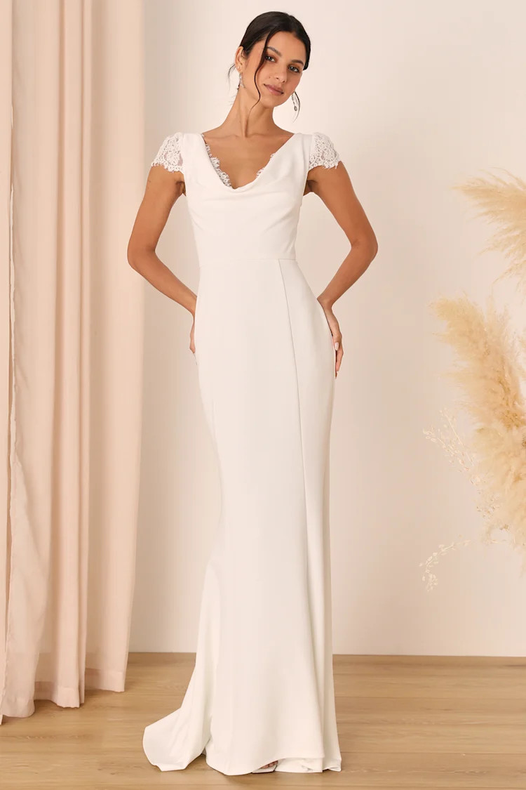 Forever Beloved White Lace Cap Sleeve Mermaid Maxi Dress | Lulus