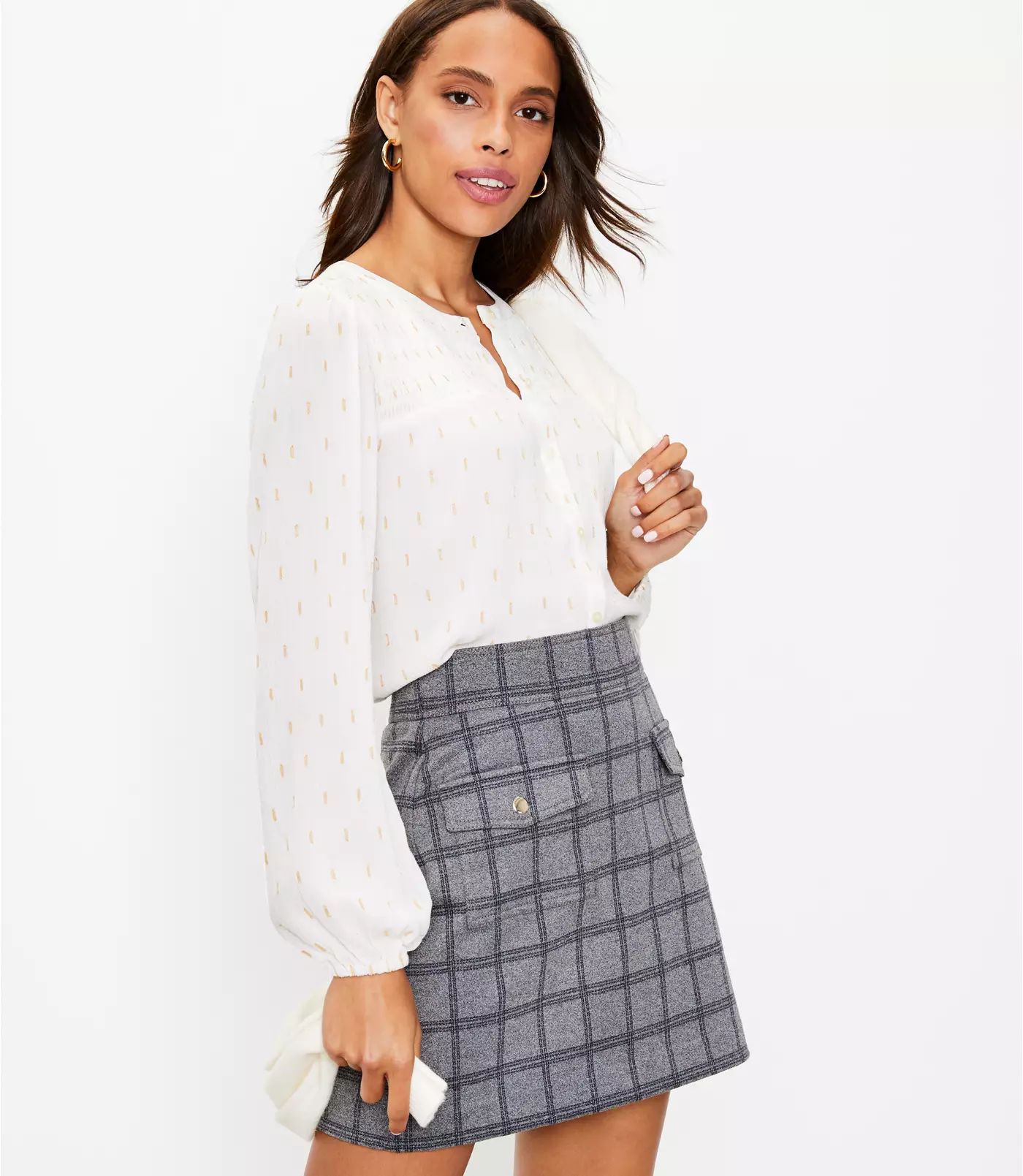 Petite Plaid Snap Flap Pocket Mini Skirt | LOFT