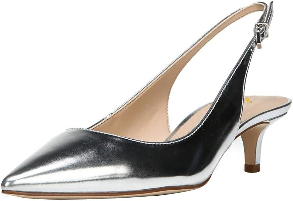 YDN Womens Kitten Low Heels Office Pumps Pointed Toe Leopard Print Comfy Shoes with Slingback | Amazon (US)