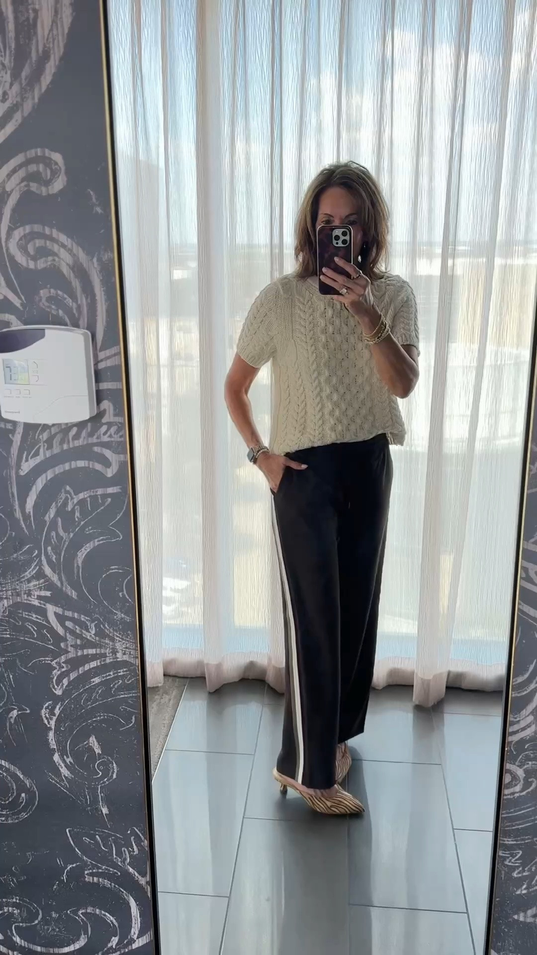 Pull on pants - size med 
Short sleeve cable knit sweater - medium (it stretches so when you get it, it looks small. But size up if between sizes or if you want a looser fit 

Fall style
Travel style

#LTKMidsize #LTKWorkwear #LTKTravel