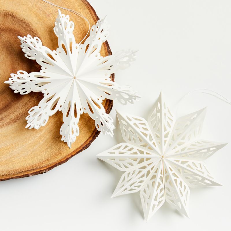 Snow Day Cutout and Lace Snowflake Christmas Ornaments | Crate and Barrel | Crate & Barrel