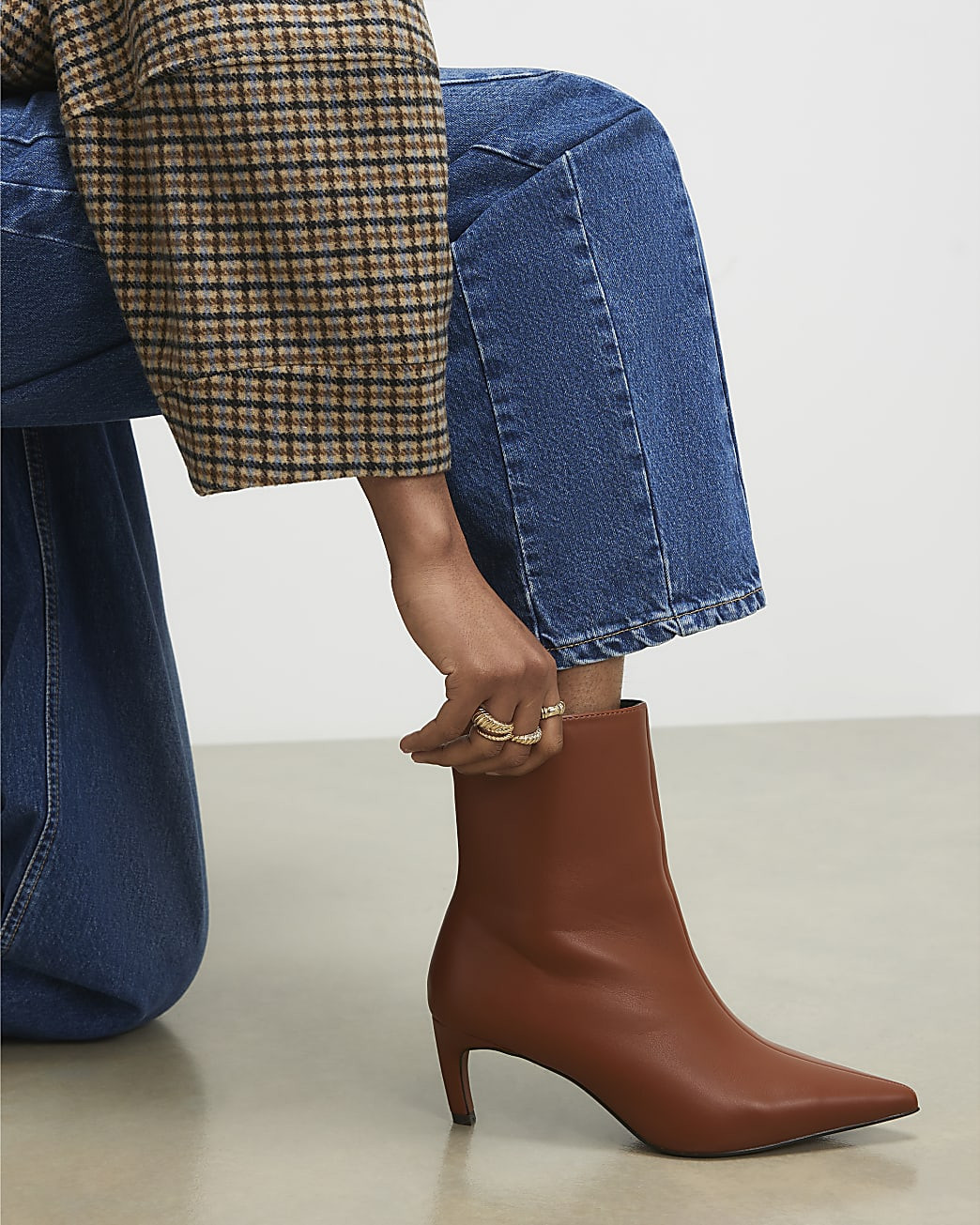 Brown Point Toe Kitten Heel Boots | River Island UK & IE