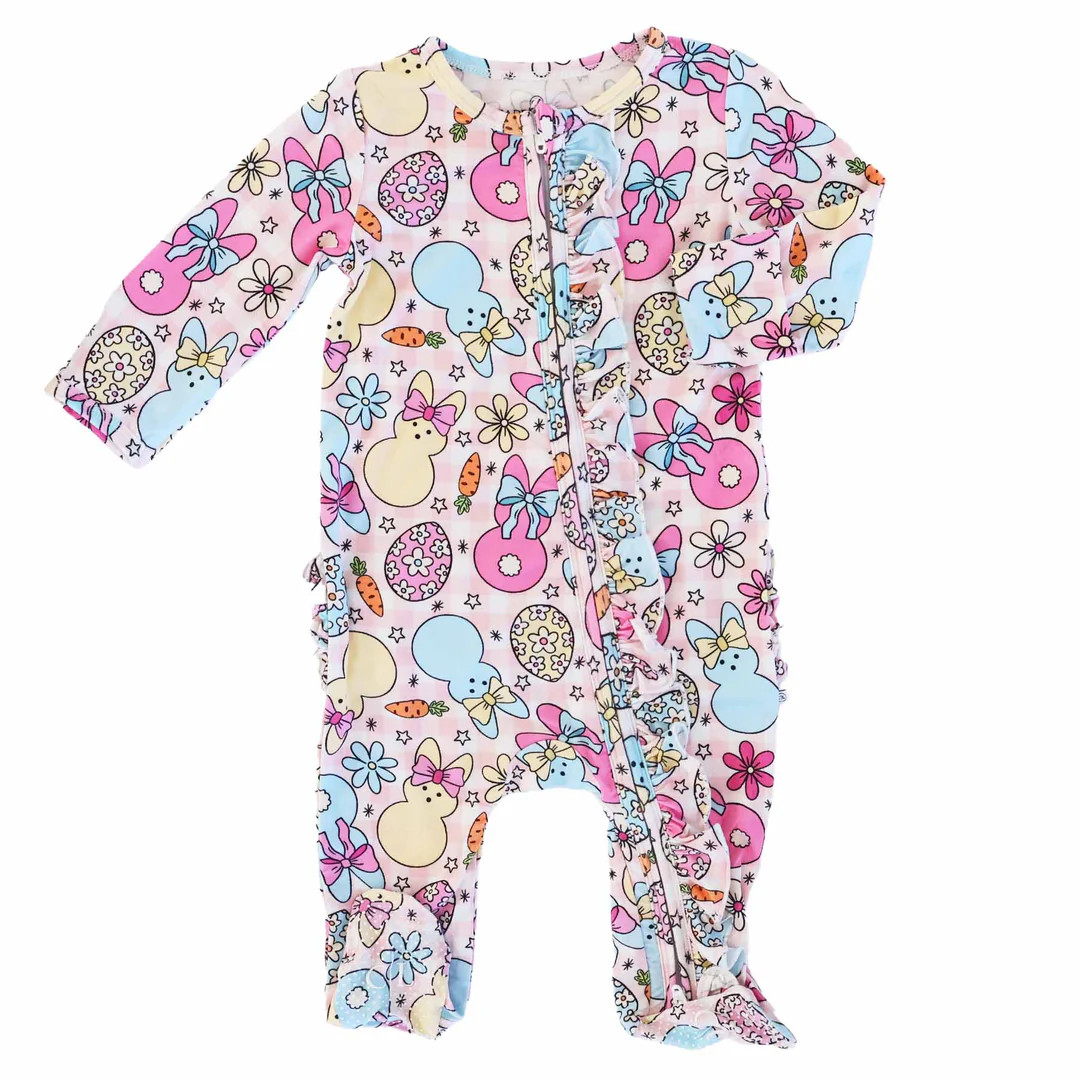 Cottontail Cuties Ruffle Zipper Footie | Pink | Caden Lane