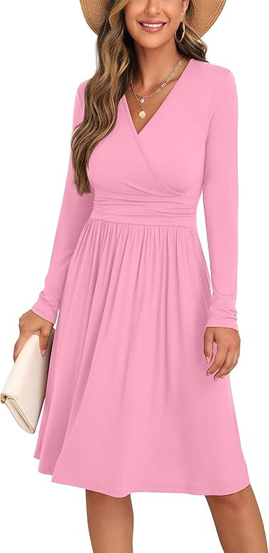 GRECERELLE Spring Summer Dress for Women Casual Ruffle Short/Long Sleeve Dresses, Wrap V-Neck Dre... | Amazon (US)