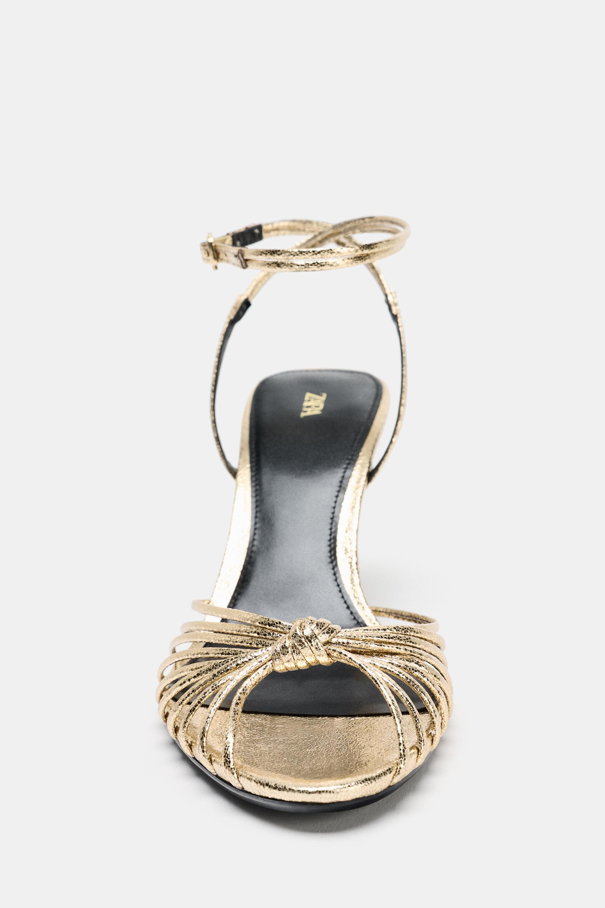 METALLIC KNOTTED HEELED SANDALS | Zara US