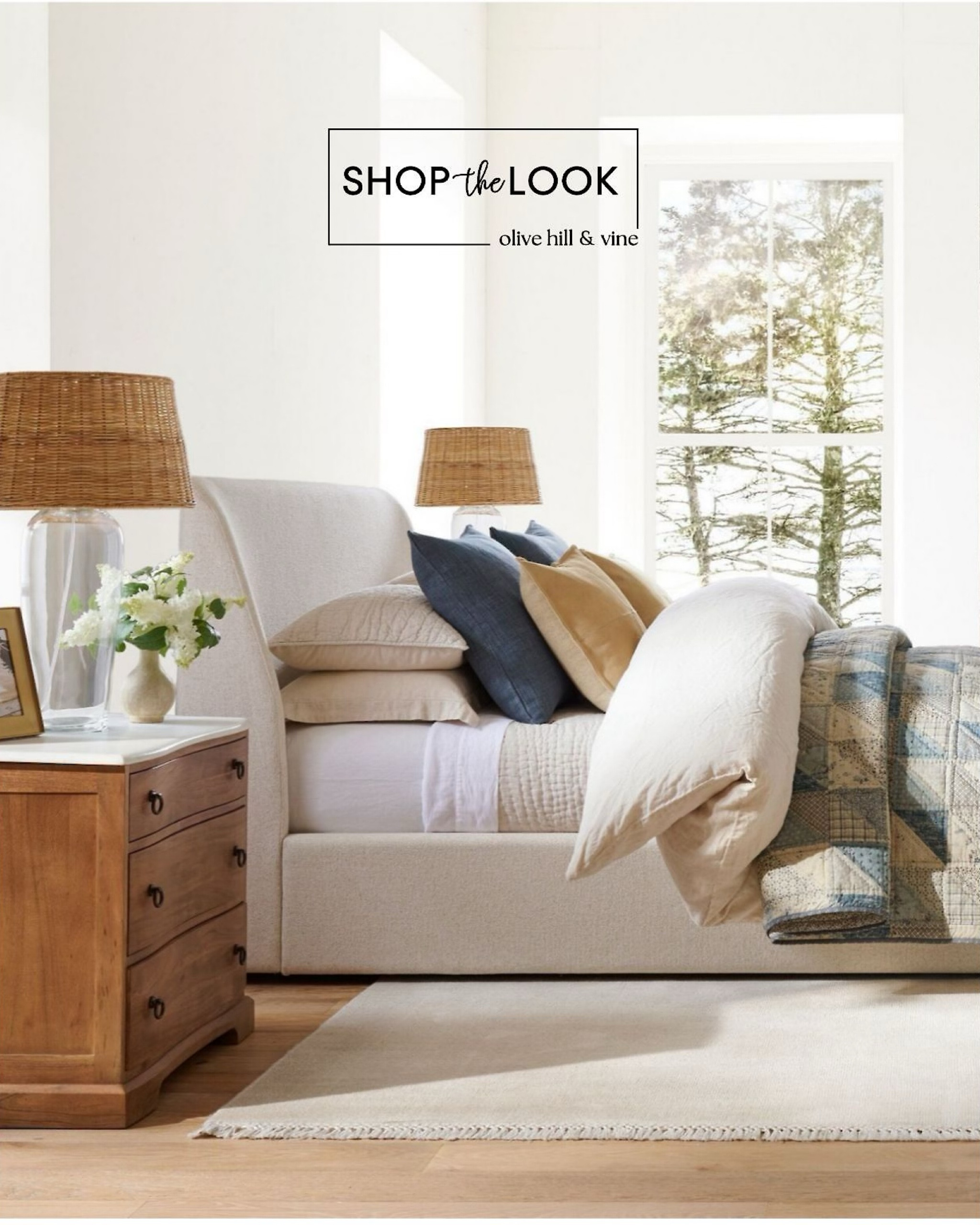 Dreaming of a calming retreat? Our tan and ivory bedroom with pops of blue offers just that. Featuring an upholstered bed, marble-top nightstand, and a glass lamp with a woven shade. Add a suede throw pillow and linen bedding for texture. Shop now to bring this cozy vibe into your space! 

#LTKStyleTip #LTKHome #LTKFamily