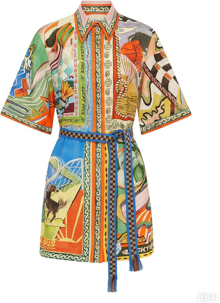 Women's Y2K Floral Graffiti Mini Sundress - Short Sleeve A-Line Shirt Dress with Cute Lace-Up Tri... | Amazon (US)