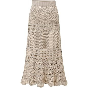 chouyatou Women's Stretched High Waist Crochet Hollow Out Knit Flowy Patterned Lace Maxi Skirt | Amazon (US)