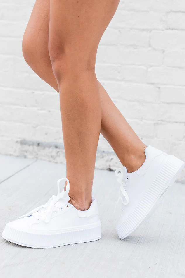 Genevieve White Lace Up Sneakers | Pink Lily