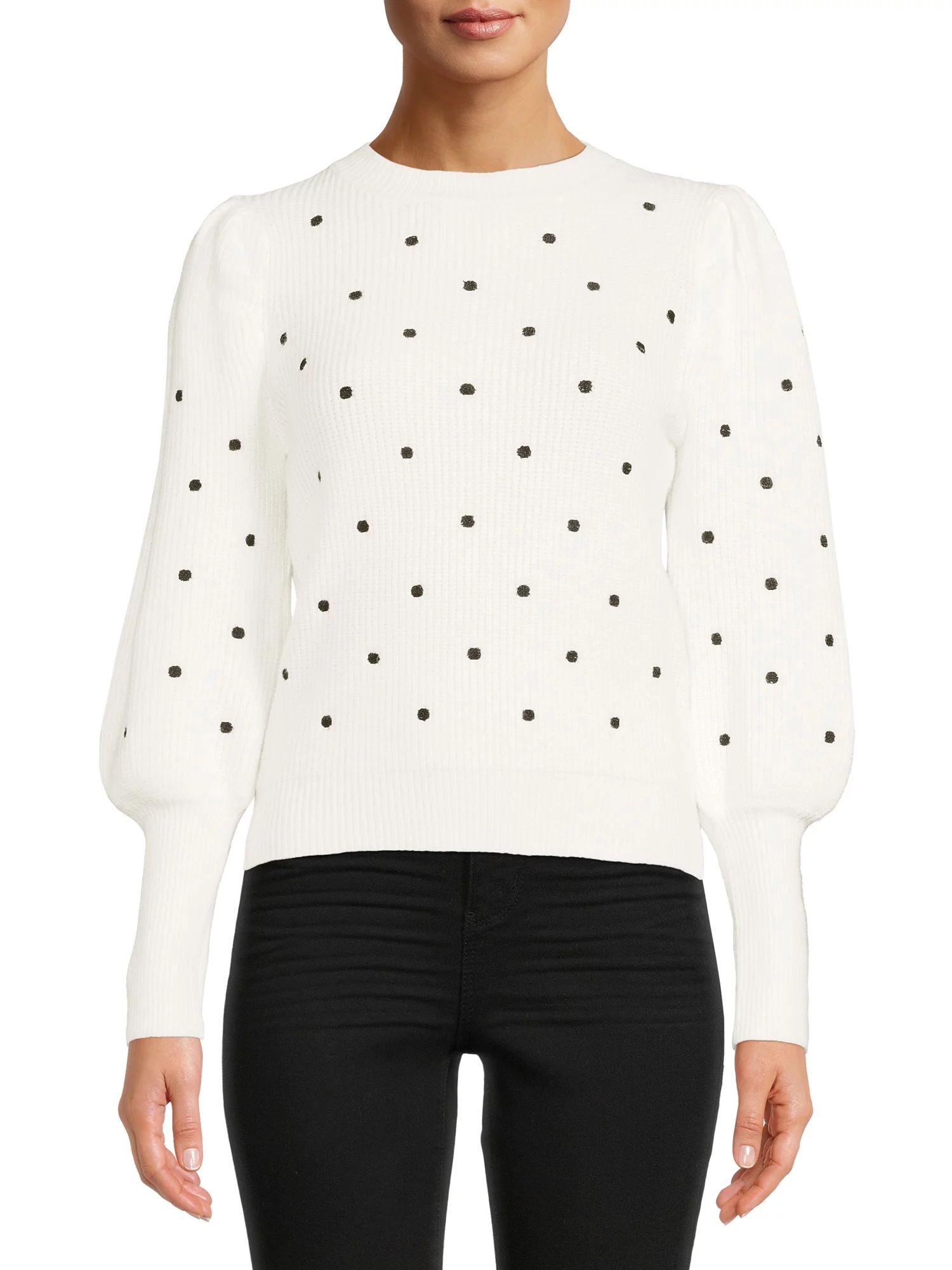Dreamers by Debut Women's Embroidered Polka Dot Pullover with Puff Sleeves - Walmart.com | Walmart (US)