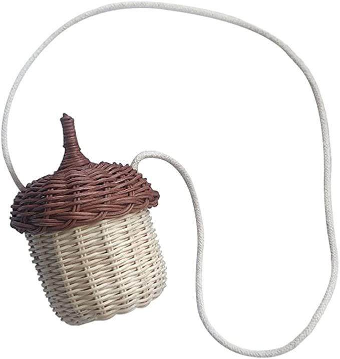 Handwoven Rattan Bag Acorn Shaped: Wicker Crossbody Handbag Beach Straw Hand Woven Shoulder Bag S... | Amazon (US)