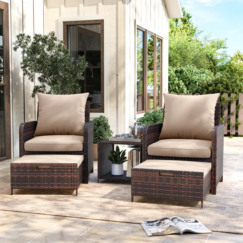 Wicker/Rattan 2 Person Seating Patio Conversation Sets With Ottoman | Wayfair North America
