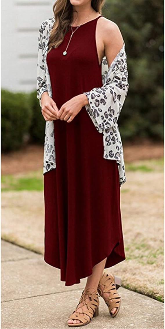 Halife Women's Halter Maxi Dresses Summer Sleeveless Casual Loose Long Beach Cover Up Dress | Amazon (US)