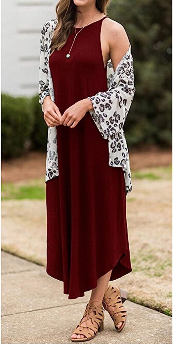 Halife Women's Halter Maxi Dresses Summer Sleeveless Casual Loose Long Beach Cover Up Dress | Amazon (US)