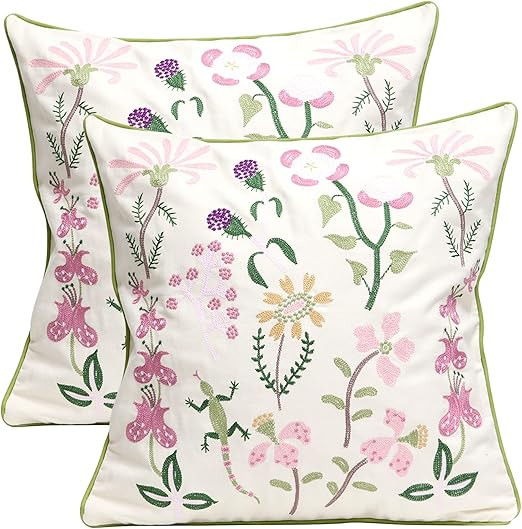 Pilmandu Set of 2 Embroidered Decorative Throw Pillow Covers Couch Square Pillowcases Cushion for... | Amazon (US)
