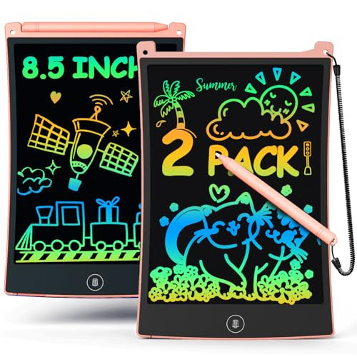bravokids 2 Pack LCD Writing Tablet with Stylus, 8.5 inch Colorful Doodle Board Drawing Pad for Kids, Travel Games Activity Learning Toys, Pink&Pink | Amazon (US)
