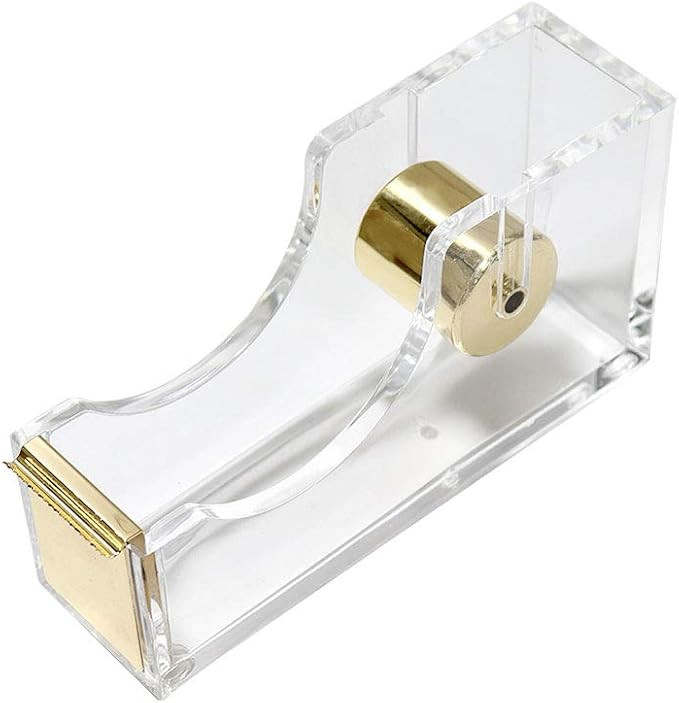 Multibey Clear Acrylic Gold 1 Inch Core Desktop Adhesive Tape Dispenser Cutter with Tape Office S... | Amazon (US)