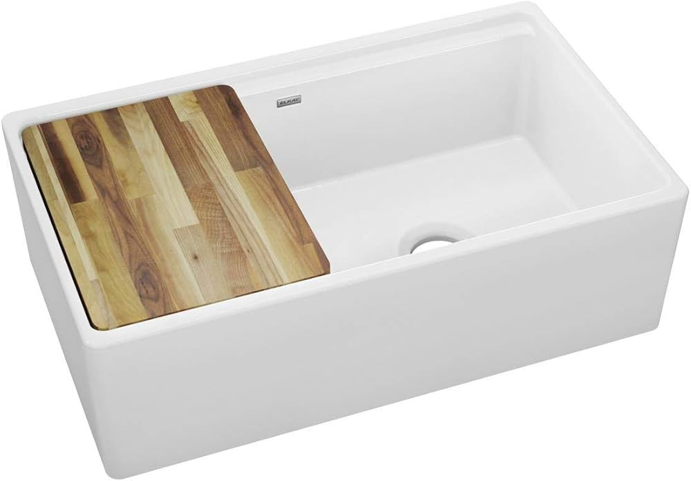 Elkay SWUF3320WH Fireclay 60/40 Double Bowl Farmhouse Sink with Aqua Divide, White | Amazon (US)