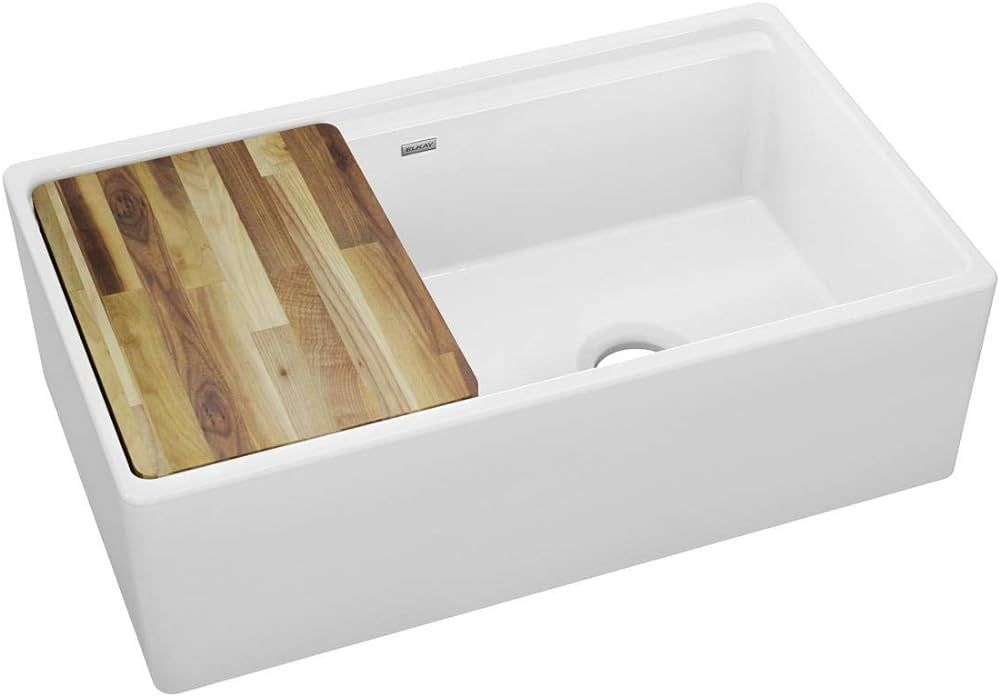 Elkay SWUF3320WH Fireclay 60/40 Double Bowl Farmhouse Sink with Aqua Divide, White | Amazon (US)